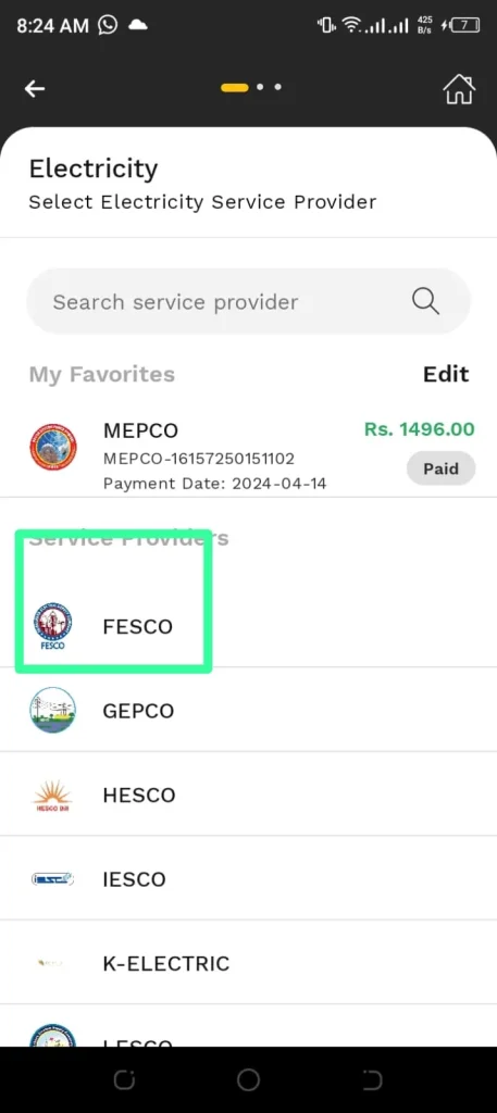 FESCO bill online payment via Jazzcash