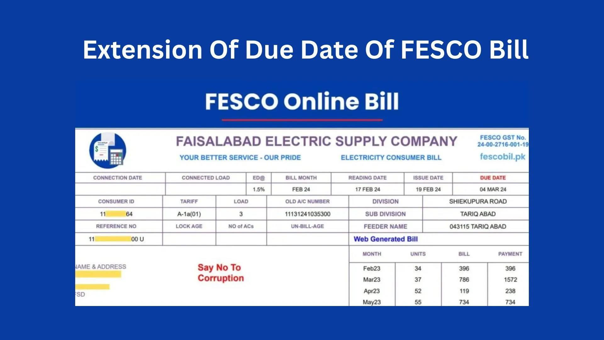 Extension Of Due Date Of FESCO Bill